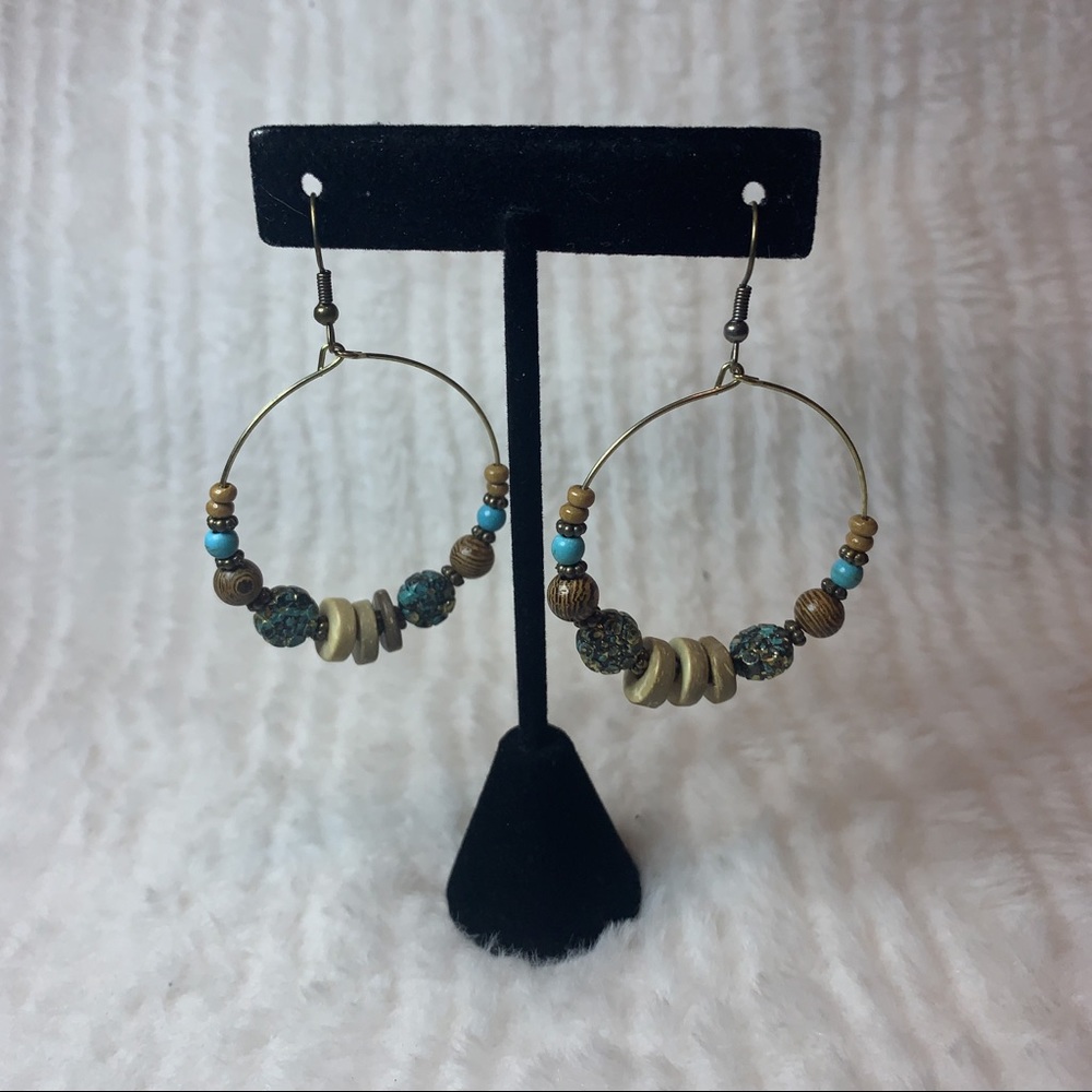 Wooden Bead Hoop Earrings